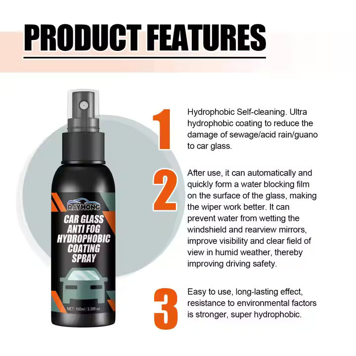 Car Glass Anti- Fog Hydrophobic Coating Spray (Pack of 2)